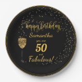 50 en Fabulous Black en Gold Birthday Papieren Bordje (Voorkant)