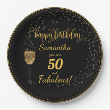 50 en Fabulous Black en Gold Birthday