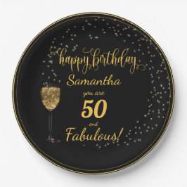 50 en Fabulous Black en Gold Birthday Papieren Bordje