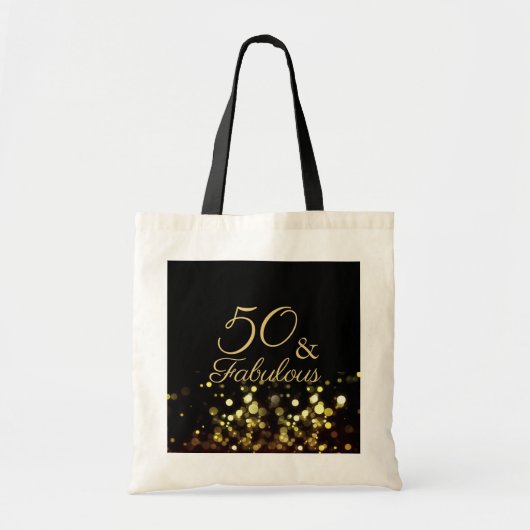 50 en Fabulous Black en Gold Birthday Tote Bag (Voorkant)