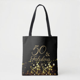 50 en Fabulous Black en Gold Birthday Tote Bag