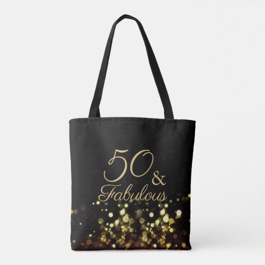 50 en Fabulous Black en Gold Birthday Tote Bag (Achterkant)