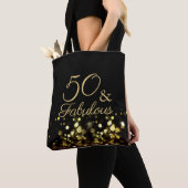50 en Fabulous Black en Gold Birthday Tote Bag (Dichtbij)