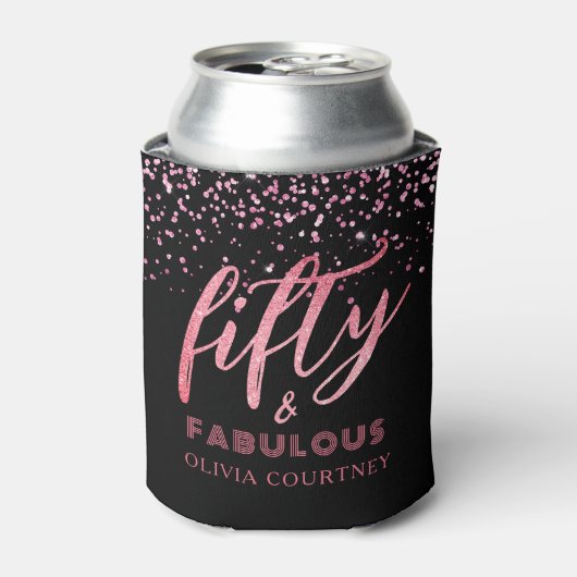 50 en Fabulous Black en Pink Glitter Birthday Blikjeskoeler (Blikje Voorkant)