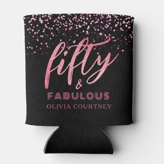 50 en Fabulous Black en Pink Glitter Birthday Blikjeskoeler (Achterkant)