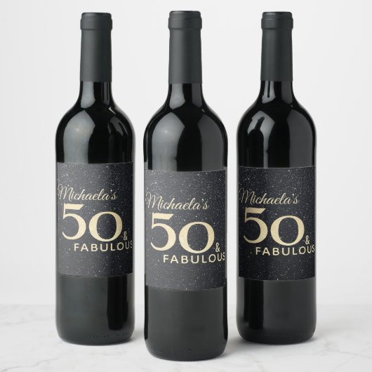 50 en Fabulous Black Gold 50e verjaardag Modern Wijn Etiket (Flessen)