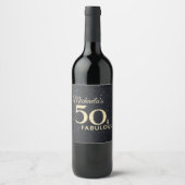 50 en Fabulous Black Gold 50e verjaardag Modern Wijn Etiket (Voorkant)