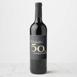50 en Fabulous Black Gold 50e verjaardag Modern Wijn Etiket