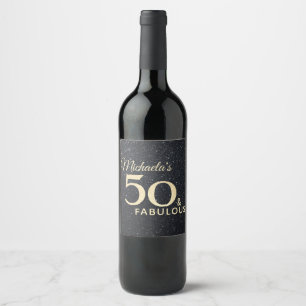 50 en Fabulous Black Gold 50e verjaardag Modern Wijn Etiket