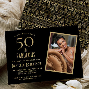 50 en Fabulous Black Gold 50ste Verjaardagsfeest Kaart