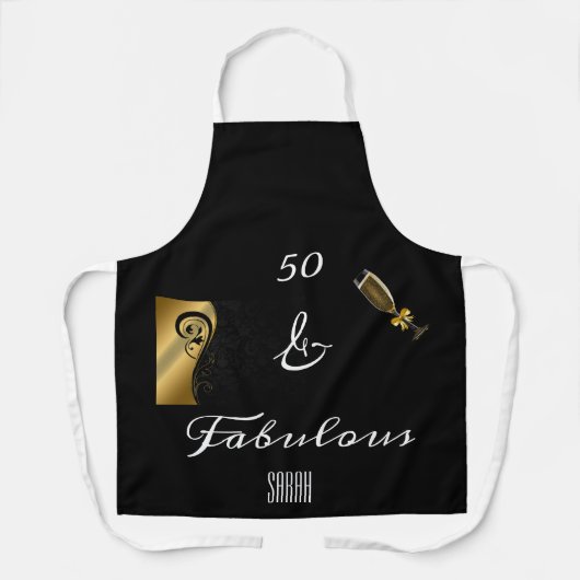 50 en Fabulous Black Gold Birthday Name Schort (Voorkant)