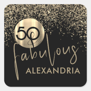 50 en Fabulous Black Gold Birthday Vierkante Sticker