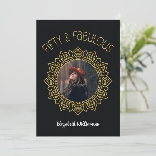 50 en Fabulous Black Gold Elegant Party Kaart (Staand voorkant)