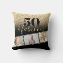 50 en Fabulous Black & Gold Faux Glitter Photo