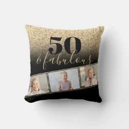 50 en Fabulous Black & Gold Faux Glitter Photo Kussen