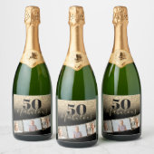 50 en Fabulous Black & Gold Faux Glitter Photo Sparkling Wijnetiket (Flessen)