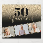 50 en Fabulous Black & Gold Faux Glitter Photo Sparkling Wijnetiket (Enkel label)