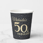 50 en Fabulous Black Gold Fiftieth Birthday Papieren Bekers (Achterkant)