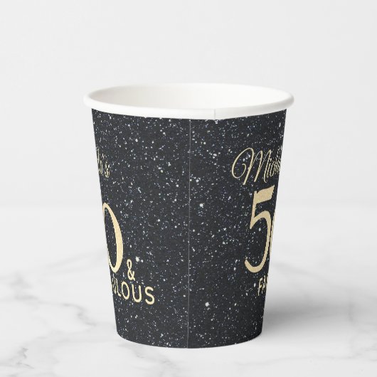 50 en Fabulous Black Gold Fiftieth Birthday Papieren Bekers (Rechts)