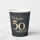 50 en Fabulous Black Gold Fiftieth Birthday Papieren Bekers (Voorkant)