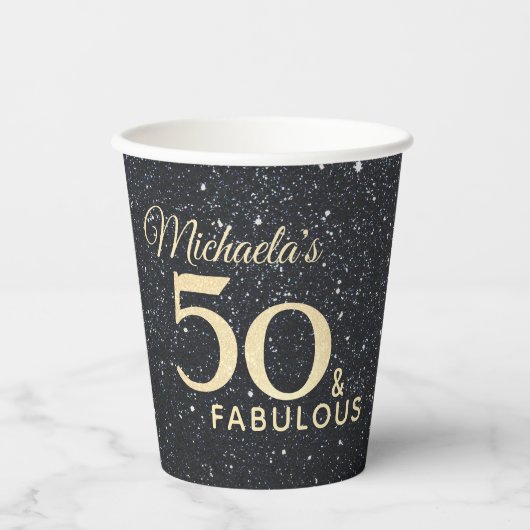 50 en Fabulous Black Gold Fiftieth Birthday Papieren Bekers (Voorkant)