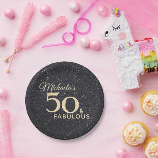 50 en Fabulous Black Gold Fiftieth Birthday Papieren Bordje (Feest)