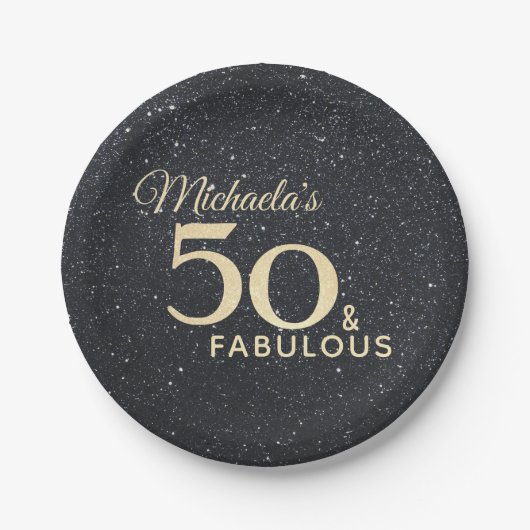 50 en Fabulous Black Gold Fiftieth Birthday Papieren Bordje (Voorkant)