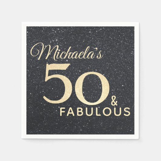 50 en Fabulous Black Gold Fiftieth Birthday Servet (Voorkant)