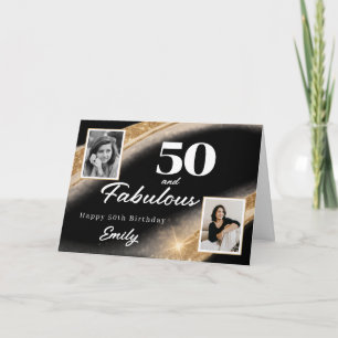 50 en Fabulous Black Gold Foto 50e Verjaardag Kaart
