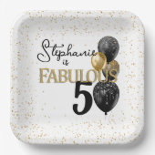 50- en Fabulous Black Gold Glam Square-Bord Papieren Bordje (Voorkant)