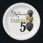 50- en Fabulous Black Gold Glam Square-Bord Papieren Bordje<br><div class="desc">Viel deze vijftigste verjaardagsmijlpaal met deze elegante en glamoureuze zwarte en gouden grote ronde papieren borden. Ze zijn ook gehuld met glitterballonnen in zwart-wit en goud,  omringd door een gouden glitterrand. Creëer door Simply Farmhouse Press.</div>