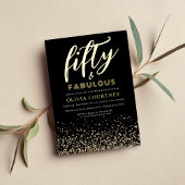 50 en Fabulous Black Gold Glitter Birthday Folie Uitnodiging