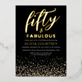 50 en Fabulous Black Gold Glitter Birthday Folie Uitnodiging (Voorkant)
