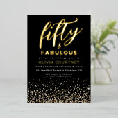 50 en Fabulous Black Gold Glitter Birthday Folie Uitnodiging (Staand Voorkant)