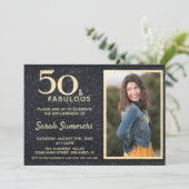 50 en Fabulous Black Gold Glitter Birthday Kaart (Staand voorkant)
