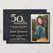 50 en Fabulous Black Gold Glitter Birthday Kaart (Voorkant / Achterkant)