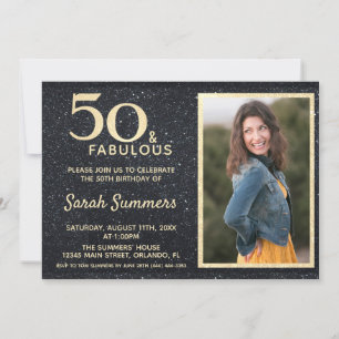 50 en Fabulous Black Gold Glitter Birthday Kaart