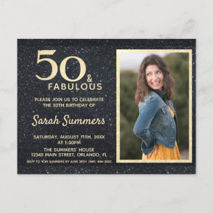 50 en Fabulous Black Gold Glitter Birthday Uitnodiging Briefkaart