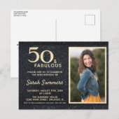 50 en Fabulous Black Gold Glitter Birthday Uitnodiging Briefkaart (Voorkant / Achterkant)