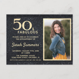 50 en Fabulous Black Gold Glitter Birthday Uitnodiging Briefkaart