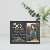 50 en Fabulous Black Gold Glitter Birthday Uitnodiging Briefkaart (Staand voorkant)