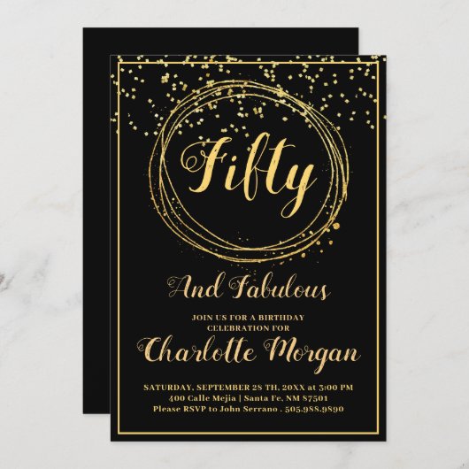 50 en Fabulous Black Gold Glitter Kaart (Voorkant / Achterkant)