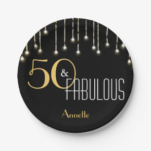 50 en Fabulous Black Gold Lights Glam Papieren Bordje