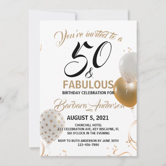 50 en Fabulous Black Gold Party Kaart (Voorkant)