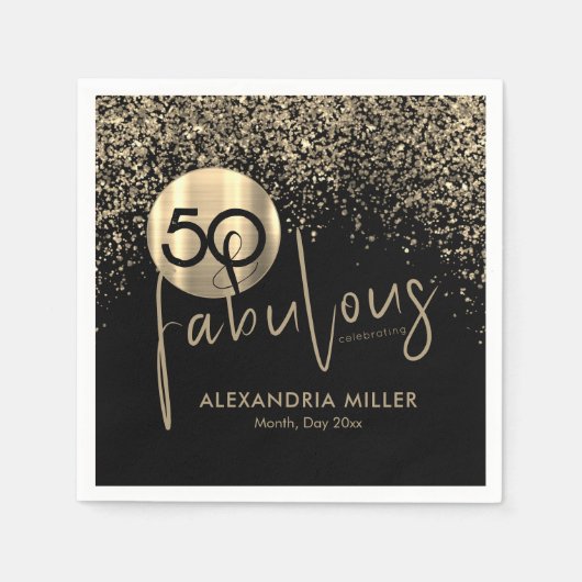 50 en Fabulous Black Gold Party Servet (Voorkant)