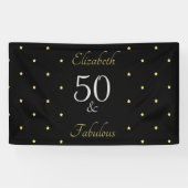 50 en Fabulous Black Gold Stars 50e verjaardag Spandoek (Horizontaal)