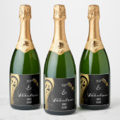 50 en Fabulous Black & Gold Verjaardag Sparkling Wijnetiket (Flessen)