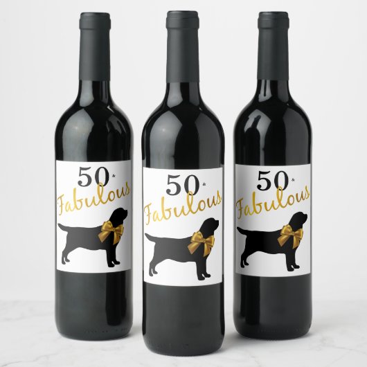 50 en Fabulous - Black Labrador - Zwart & Goud Wijn Etiket (Flessen)