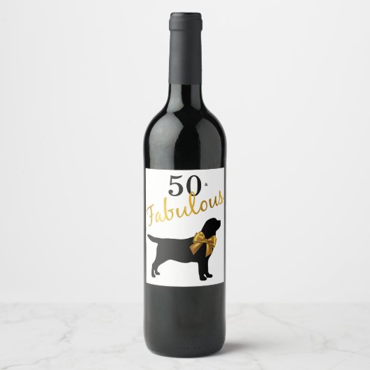 50 en Fabulous - Black Labrador - Zwart & Goud Wijn Etiket (Voorkant)