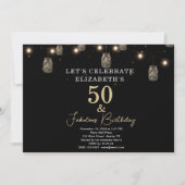 50 en Fabulous Black met String Lights Kaart (Voorkant)